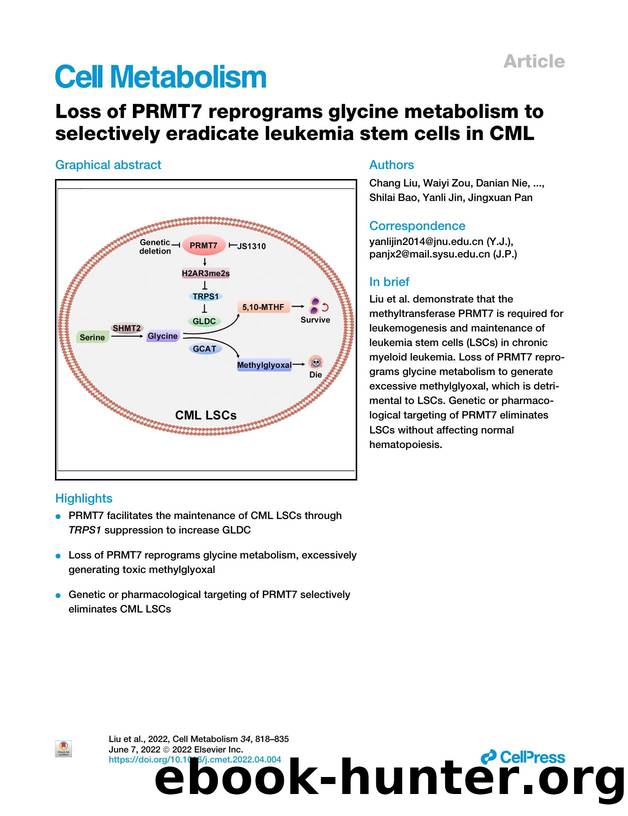Loss of PRMT7 reprograms glycine metabolism to selectively eradicate leukemia stem cells in CML by unknow