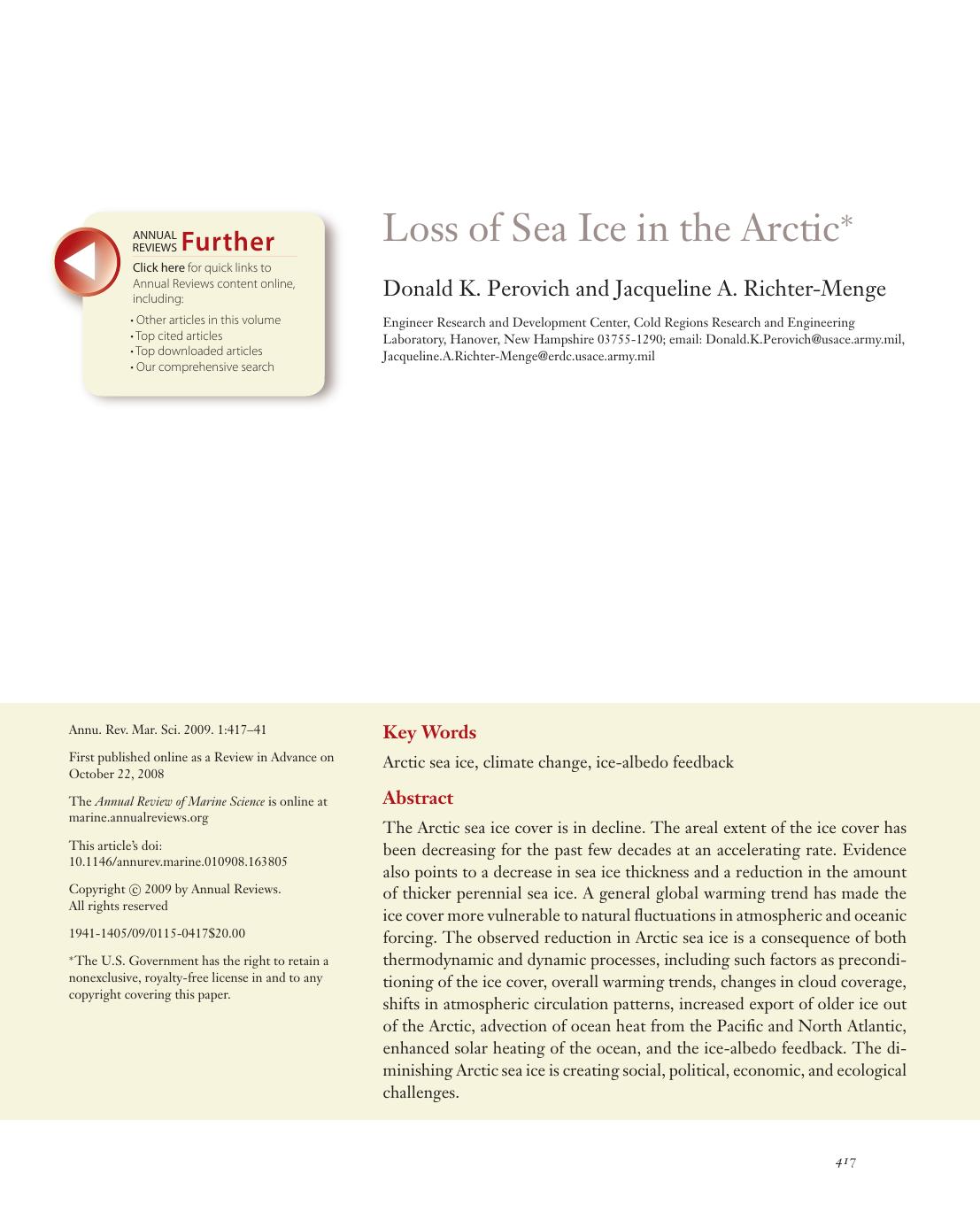 Loss of Sea Ice in the Arctic* by Donald K. Perovich and Jacqueline A. Richter-Menge