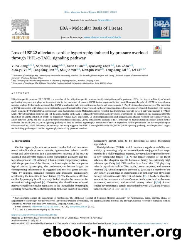 Loss of USP22 alleviates cardiac hypertrophy induced by pressure overload through HiF1-Î±-TAK1 signaling pathway by unknow