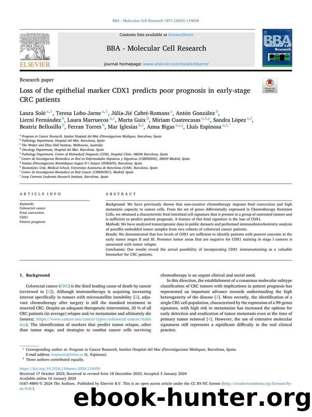Loss of the epithelial marker CDX1 predicts poor prognosis in early-stage CRC patients by unknow