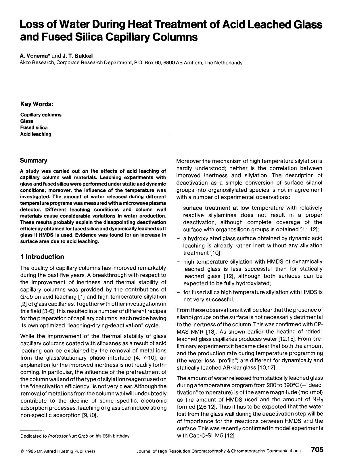 Loss of water during heat treatment of acid leached glass and fused silica capillary columns by Unknown