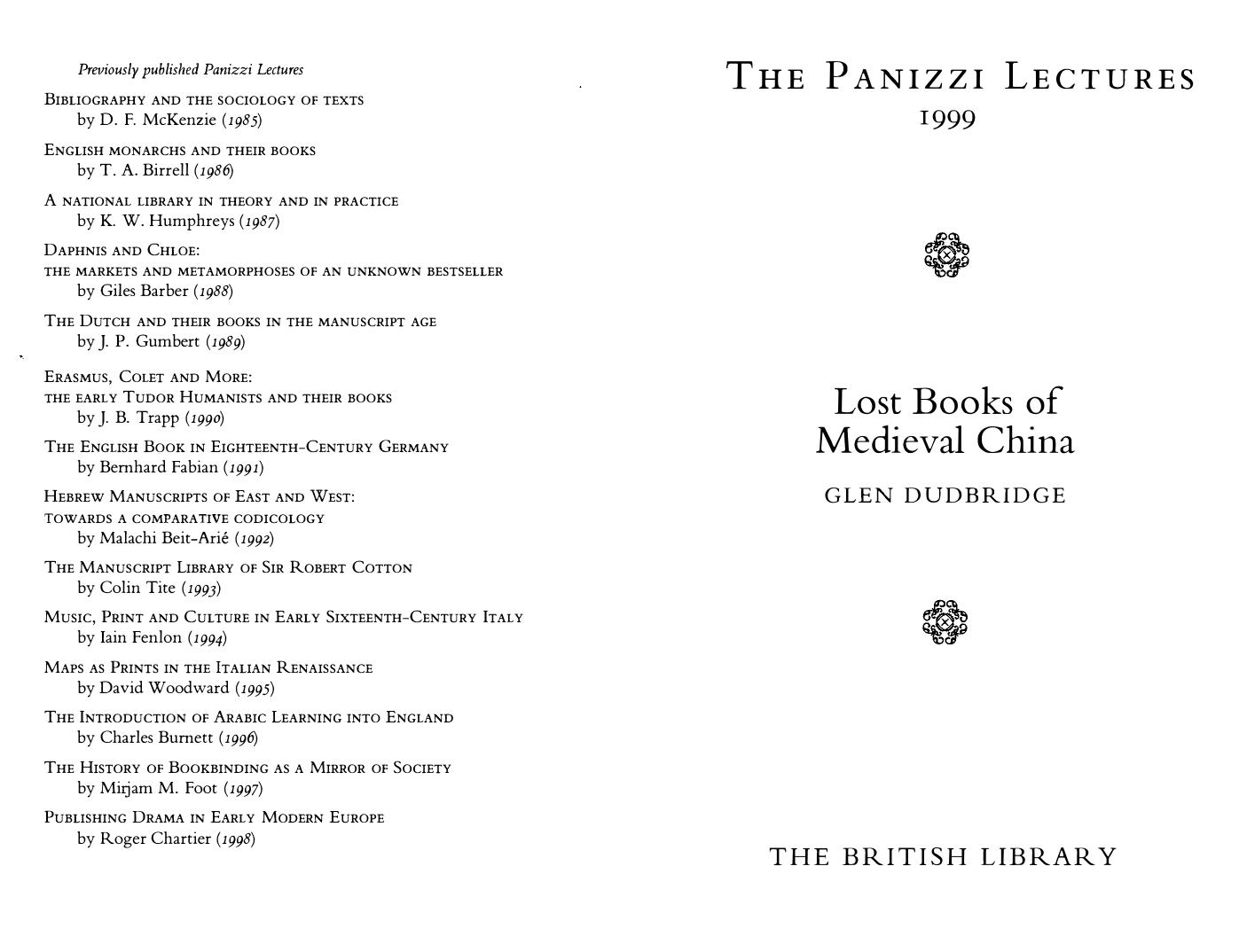 Lost Books of Medieval China by Glen Dudbridge