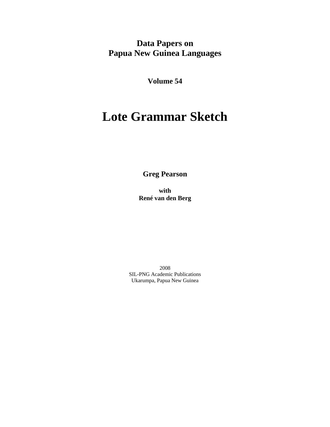 Lote grammar sketch by Greg Pearson with René van den Berg