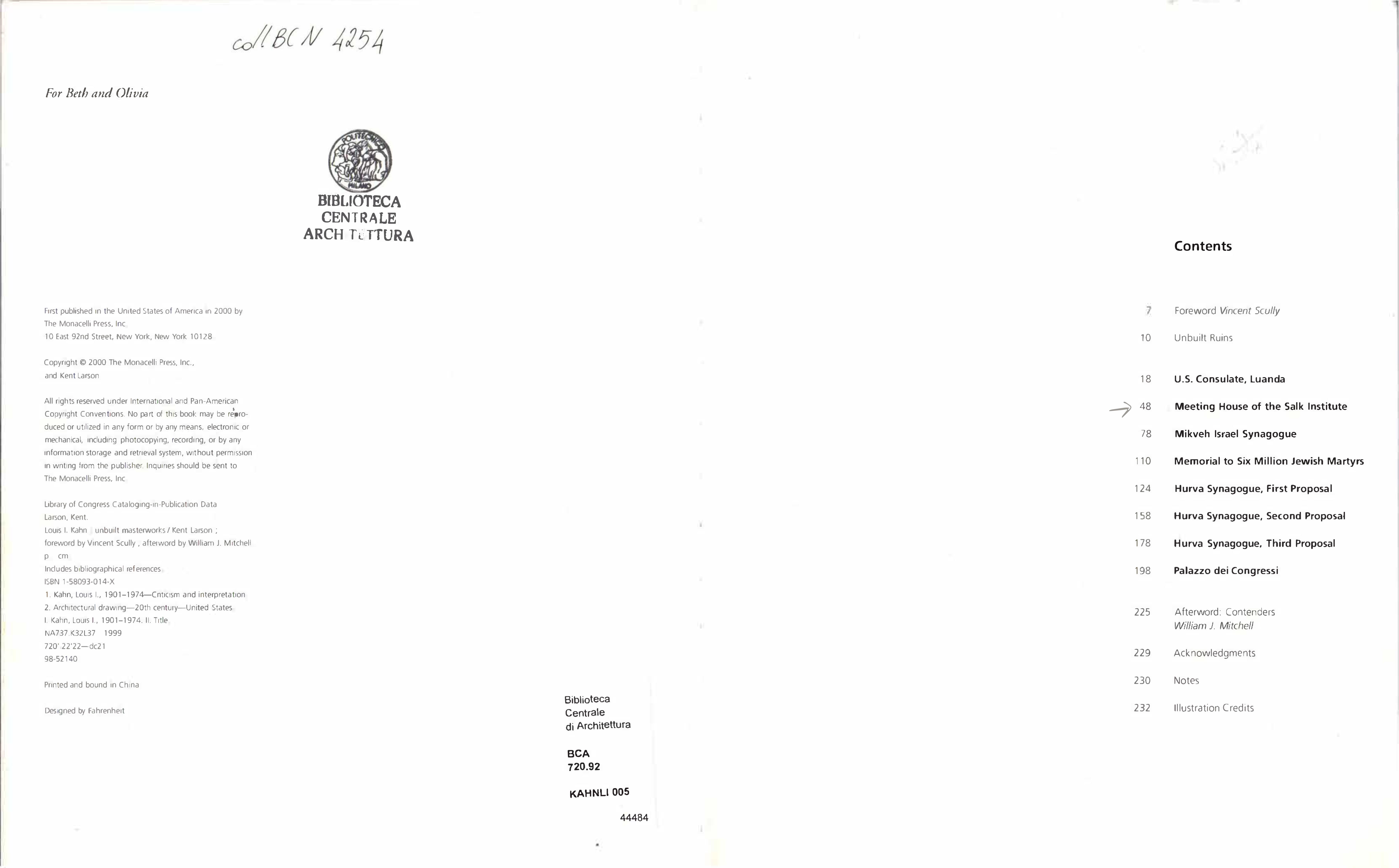 Louis I. Kahn: Unbuilt Masterworks by Kent Larson