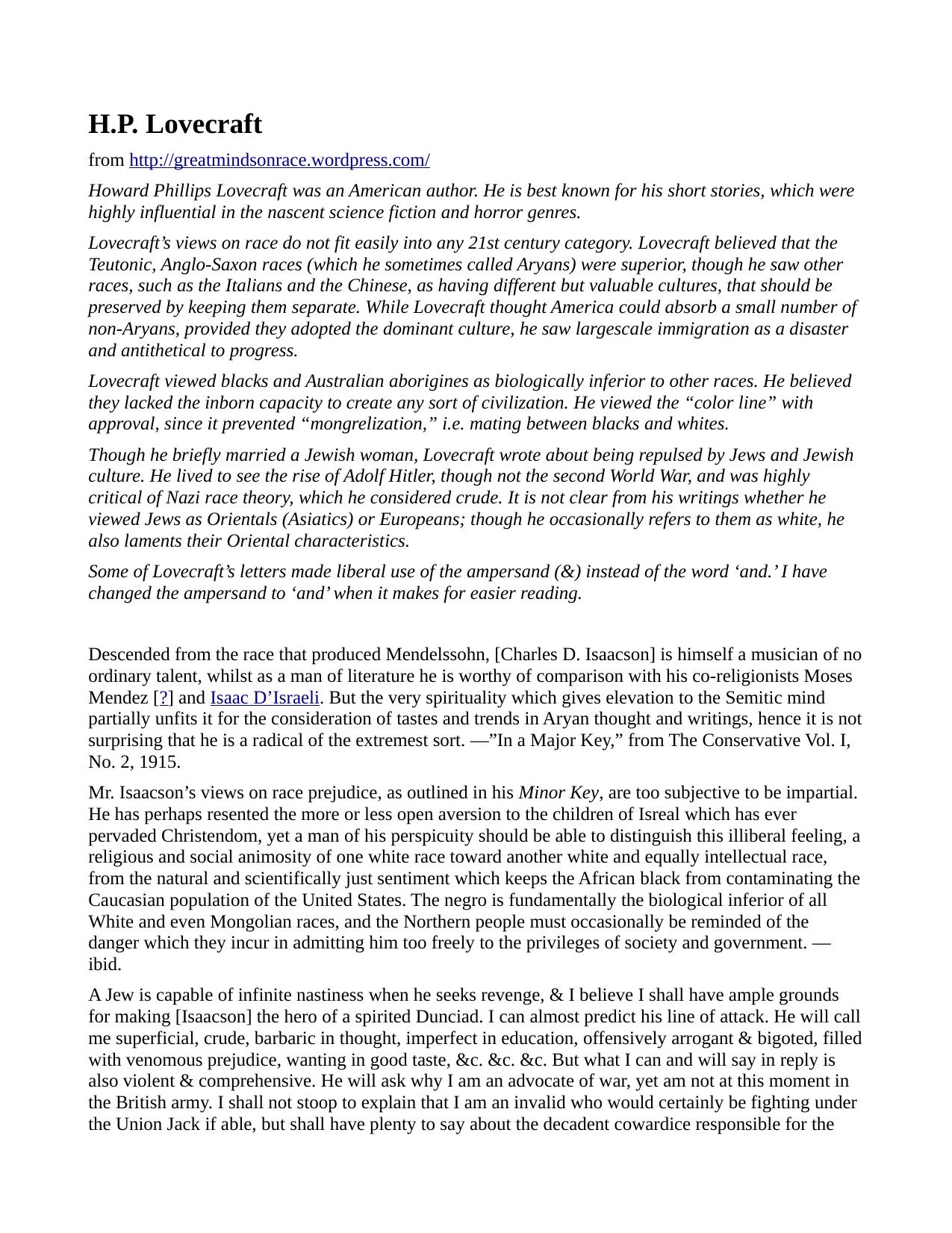 Lovecraft on Race by daniel