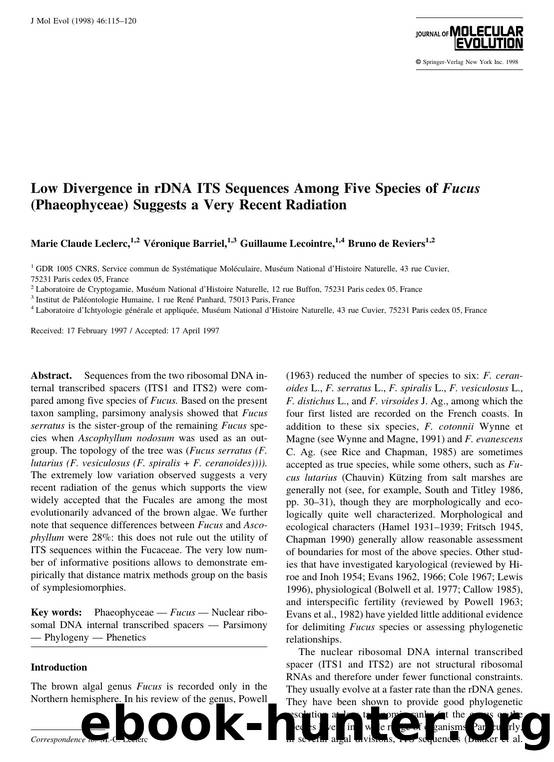 Low Divergence in rDNA ITS Sequences Among Five Species of Fucus (Phaeophyceae) Suggests a Very Recent Radiation by Leclerc M. et al