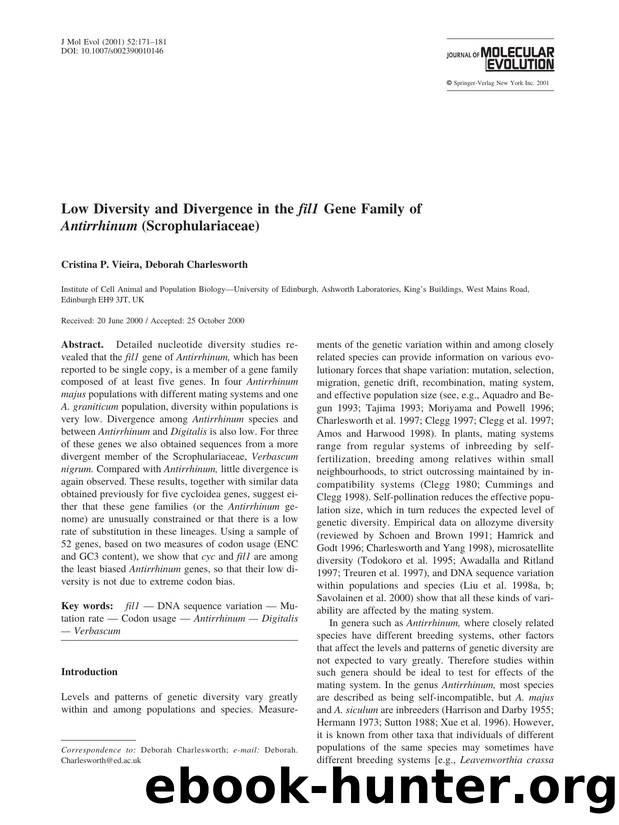 Low Diversity and Divergence in the fil1 Gene Family of Antirrhinum (Scrophulariaceae) by Vieira C. et al