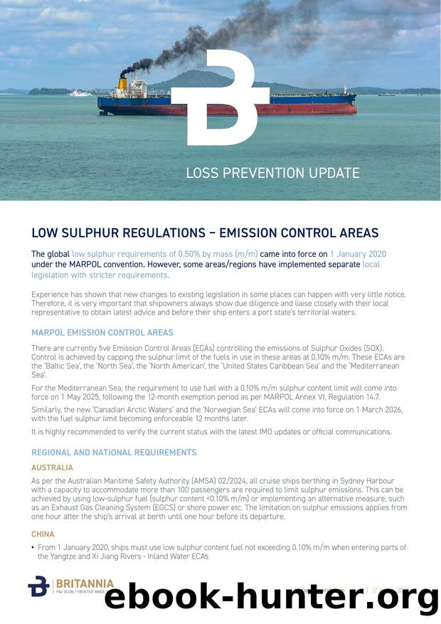 Low Sulphur Regulations - Emission Control Areas by Britannia P&&I