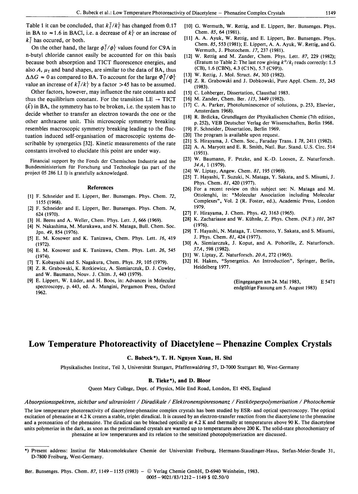 Low Temperature Photoreactivity of Diacetylene - Phenazine Complex Crystals by Unknown