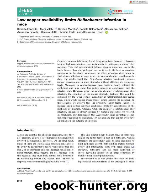 Low copper availability limits Helicobacter infection in mice by Unknown
