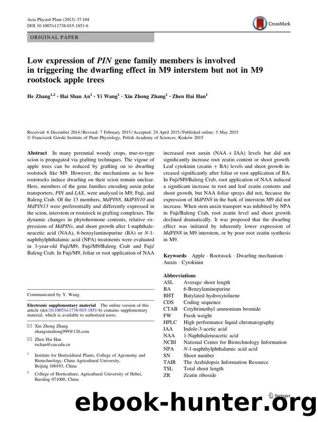Low expression of PIN gene family members is involved in triggering the dwarfing effect in M9 interstem but not in M9 rootstock apple trees by He Zhang & Hai Shan An & Yi Wang & Xin Zhong Zhang & Zhen Hai Han