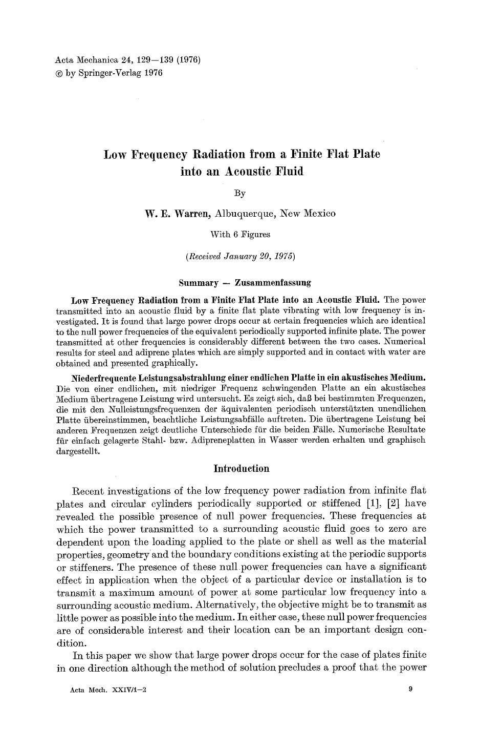 Low frequency radiation from a finite flat plate into an acoustic fluid by Unknown