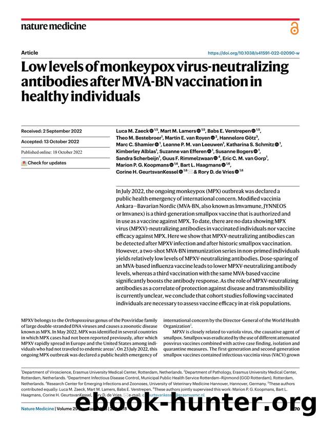 Low levels of monkeypox virus-neutralizing antibodies after MVA-BN vaccination in healthy individuals by unknow