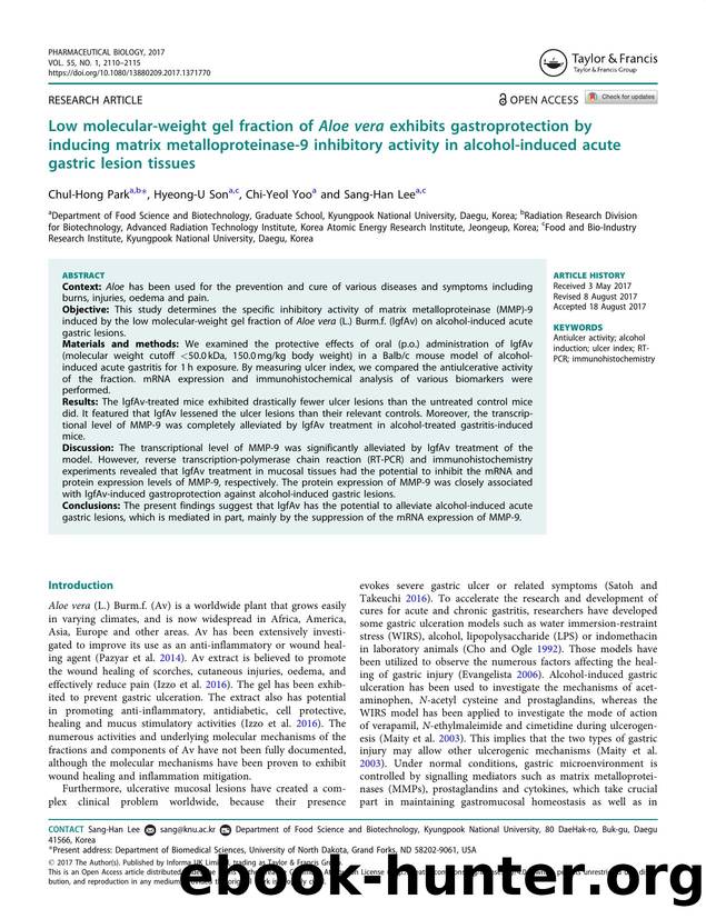 Low molecular-weight gel fraction of Aloe vera exhibits gastroprotection by inducing matrix metalloproteinase-9 inhibitory activity in alcohol-induced acute gastric lesion tissues by Park Chul-Hong & Son Hyeong-U & Yoo Chi-Yeol & Lee Sang-Han