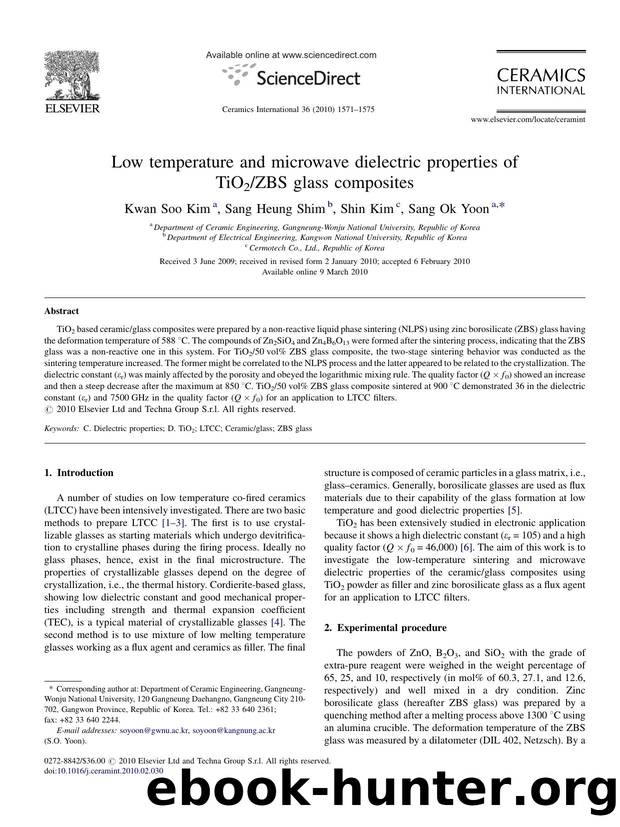 Low temperature and microwave dielectric properties of TiO2ZBS glass composites by Kwan Soo Kim; Sang Heung Shim; Shin Kim; Sang Ok Yoon