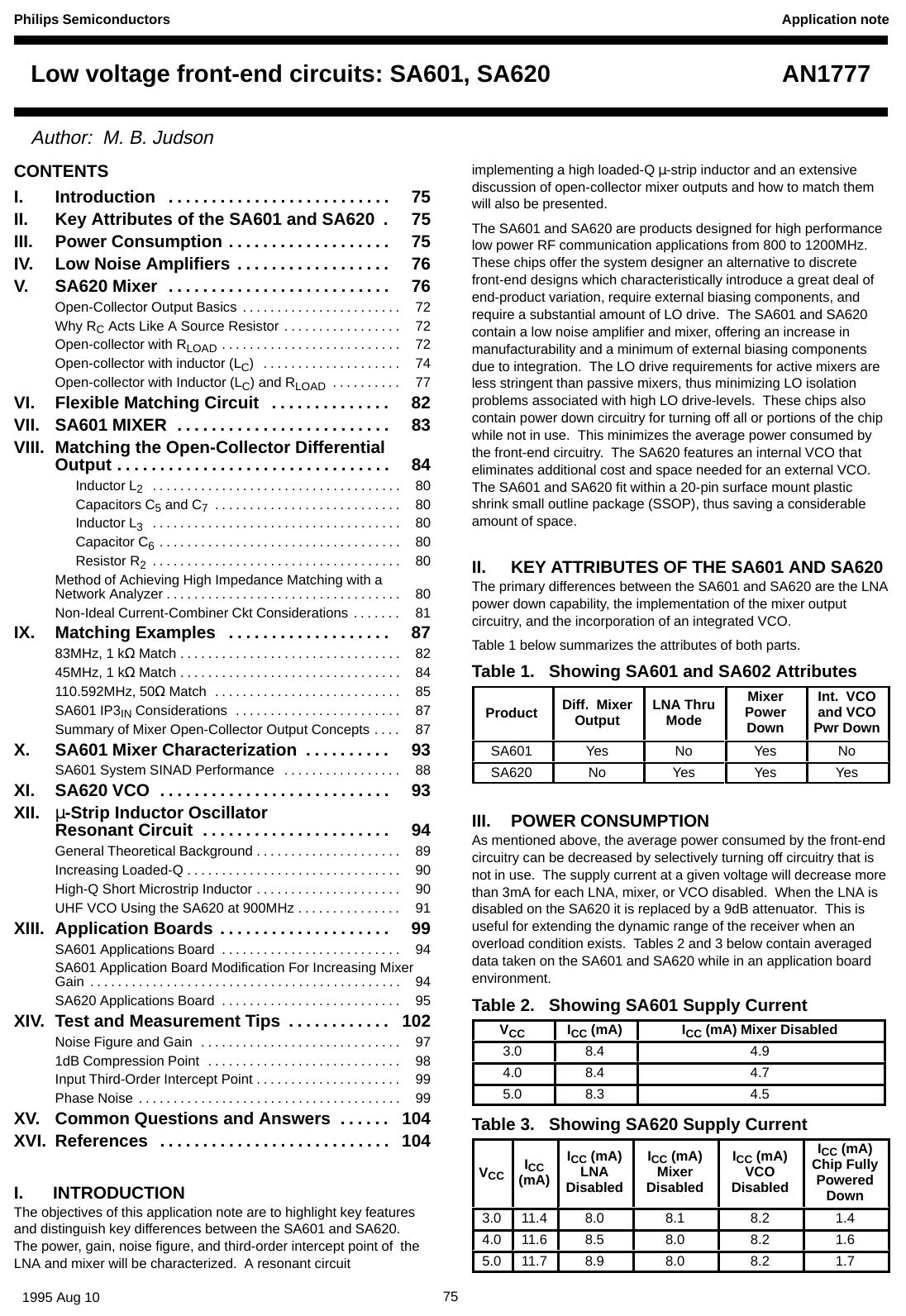 Low voltage front-end circuits: SA601, SA620 by Philips