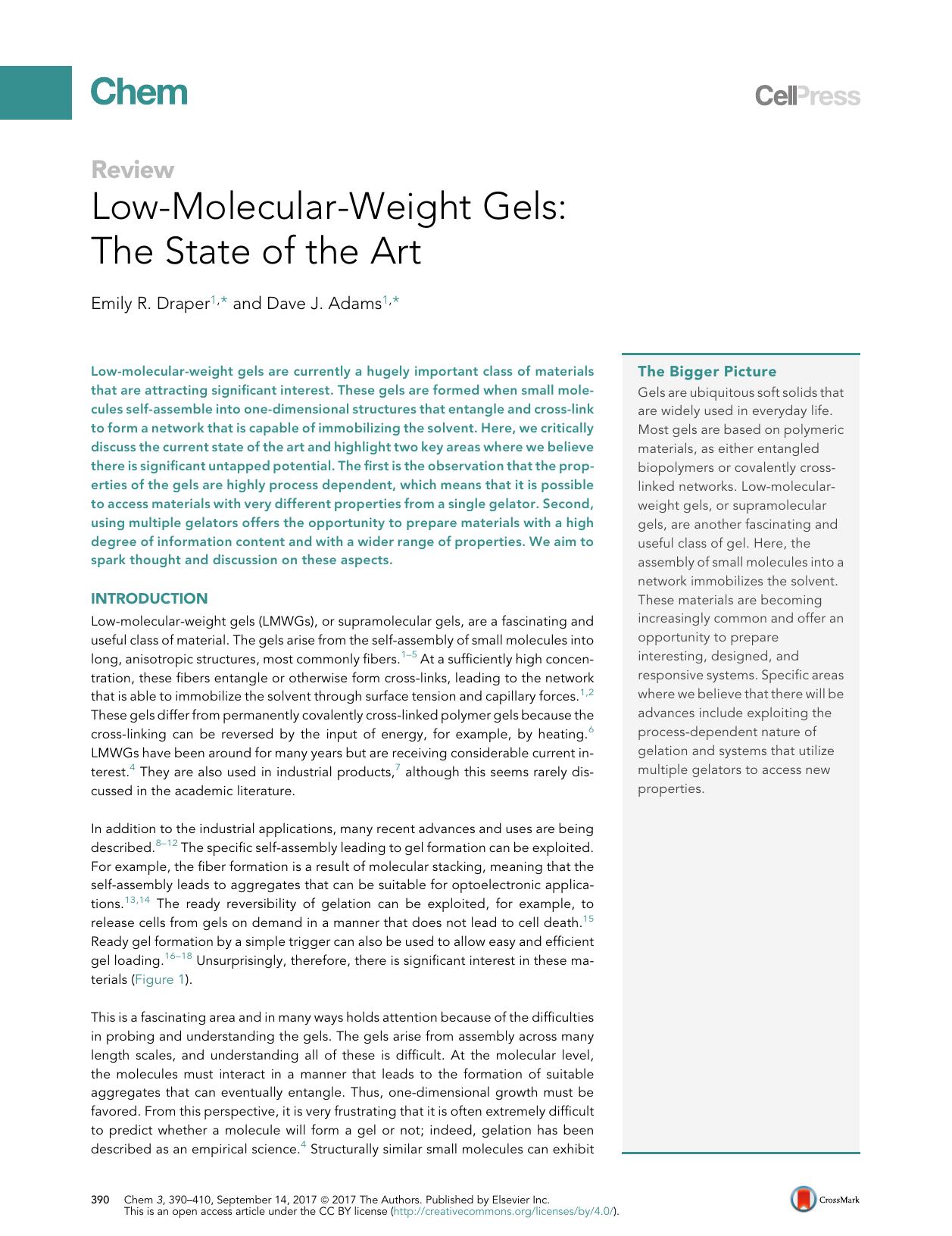 Low-Molecular-Weight Gels: The State of the Art by Emily R. Draper & Dave J. Adams