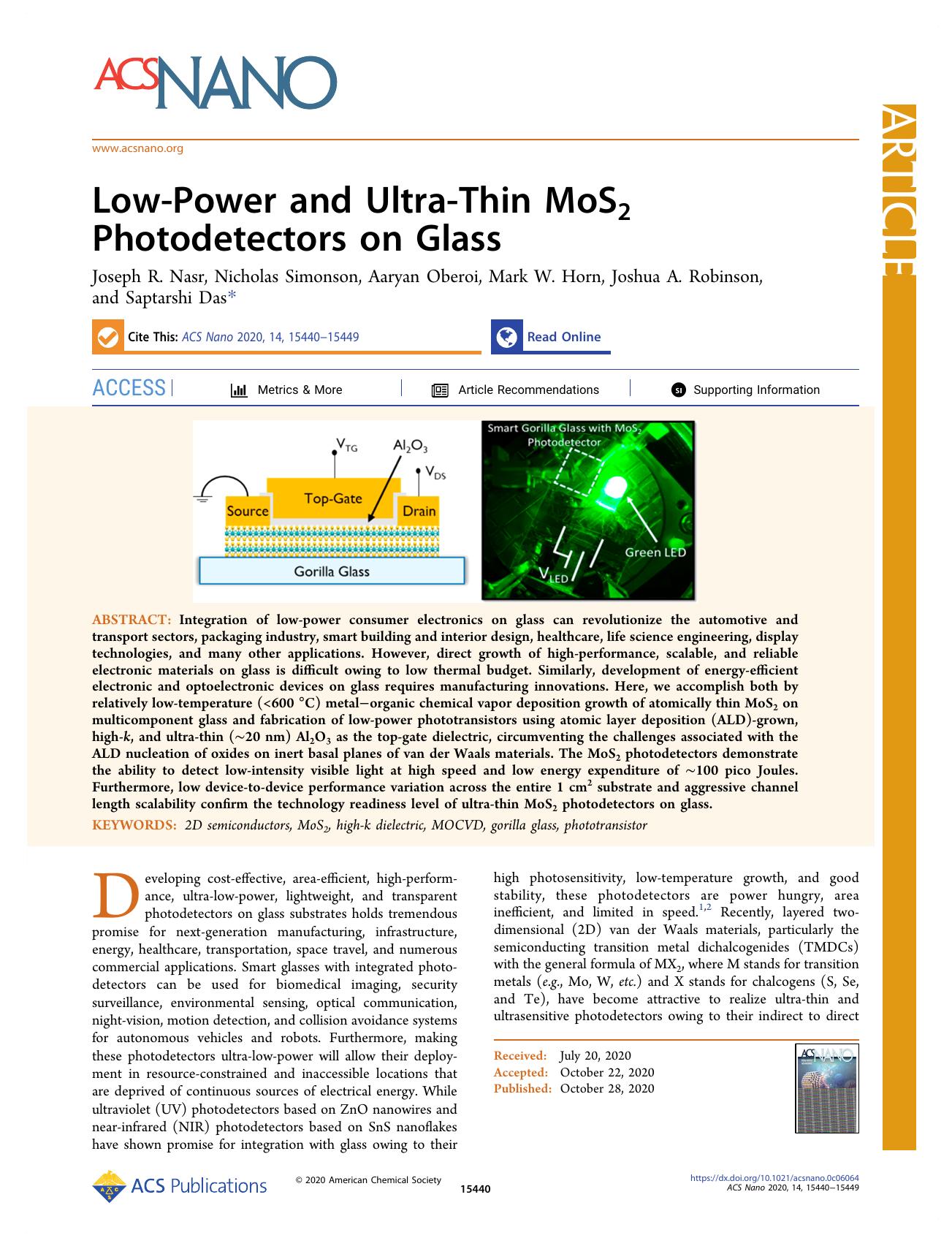 Low-Power and Ultra-Thin MoS2 Photodetectors on Glass by unknow