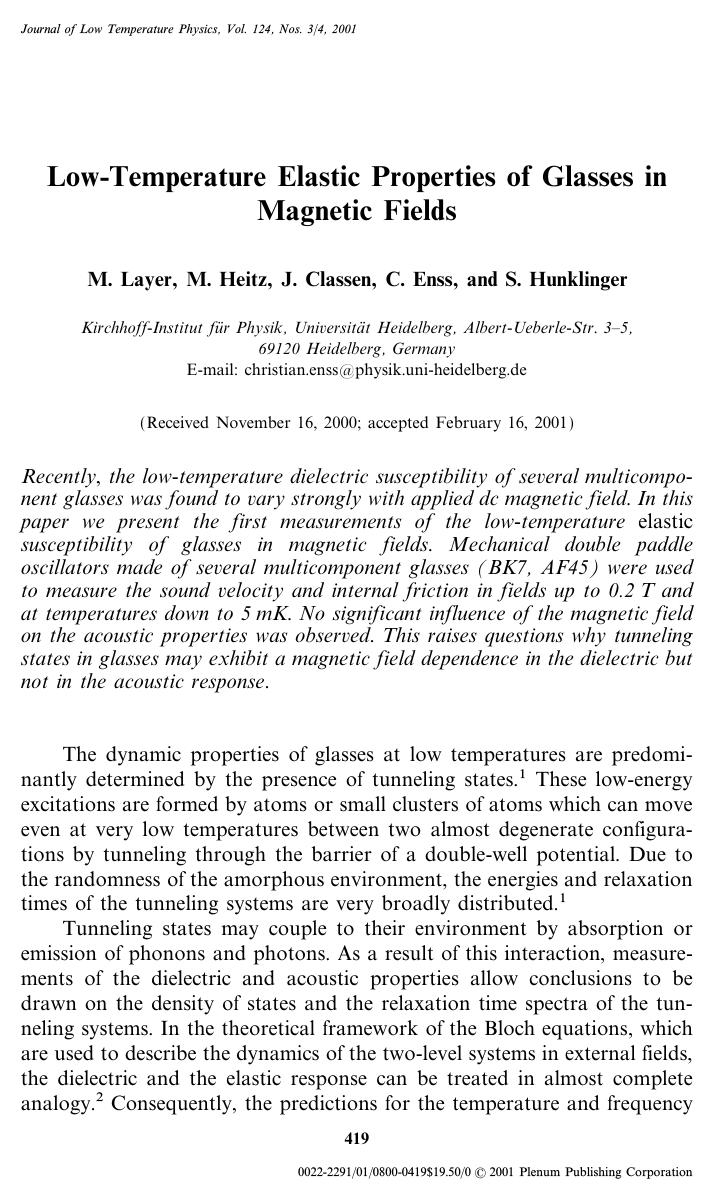 Low-Temperature Elastic Properties of Glasses in Magnetic Fields by Unknown
