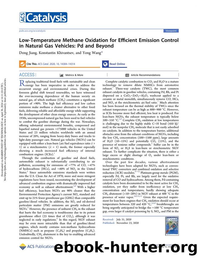 Low-Temperature Methane Oxidation for Efficient Emission Control in Natural Gas Vehicles: Pd and Beyond by Dong Jiang Konstantin Khivantsev & Yong Wang