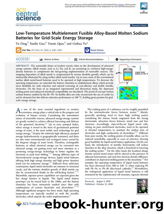 Low-Temperature Multielement Fusible Alloy-Based Molten Sodium Batteries for Grid-Scale Energy Storage by unknow
