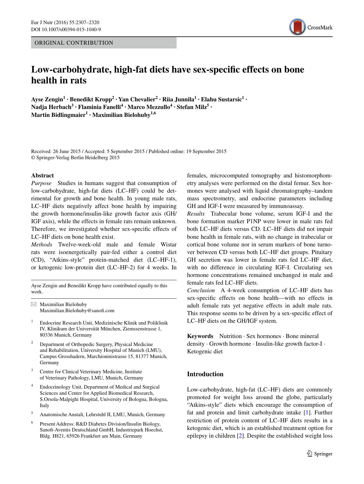 Low-carbohydrate, high-fat diets have sex-specific effects on bone health in rats by unknow