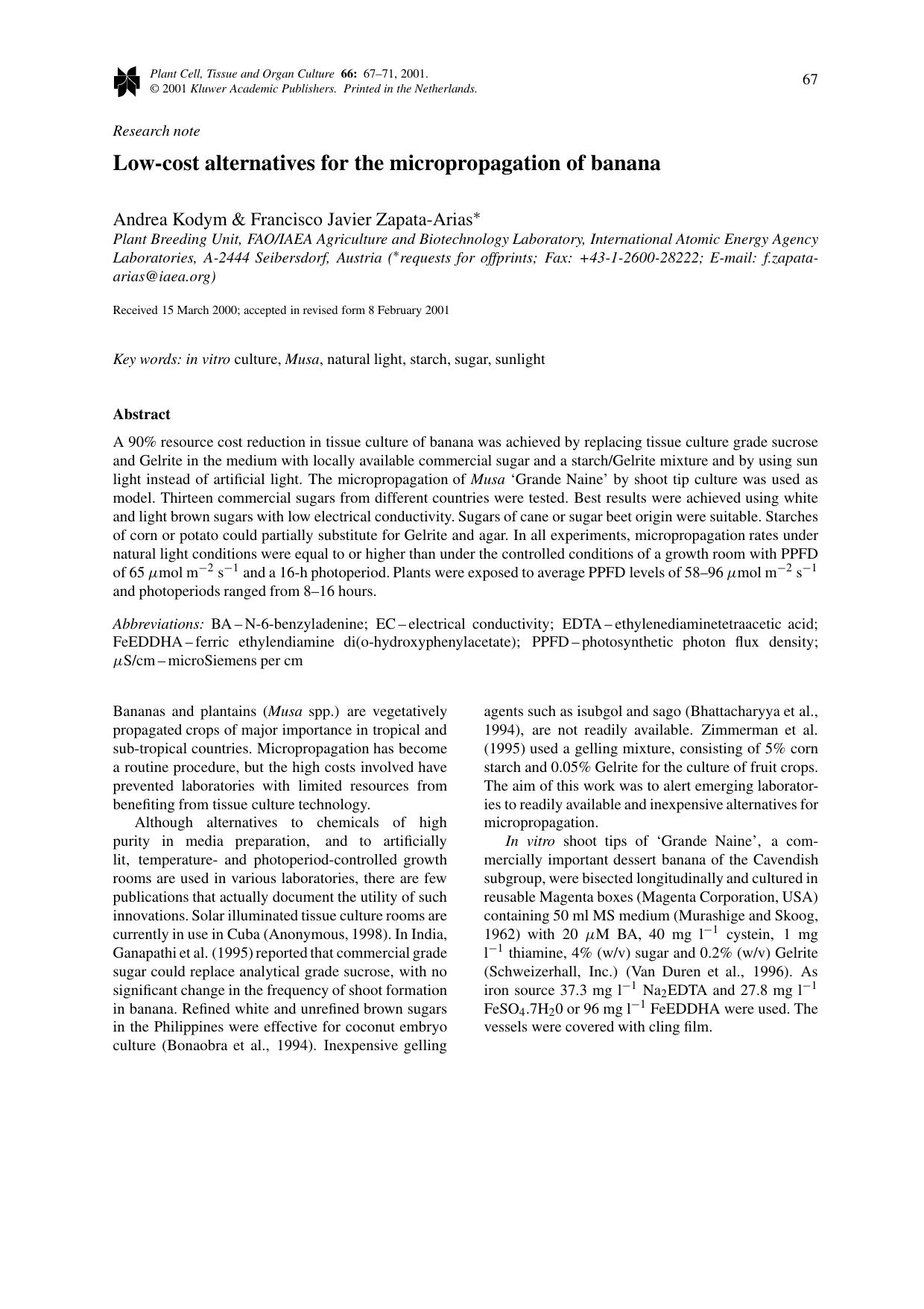 Low-cost alternatives for the micropropagation of banana by Unknown