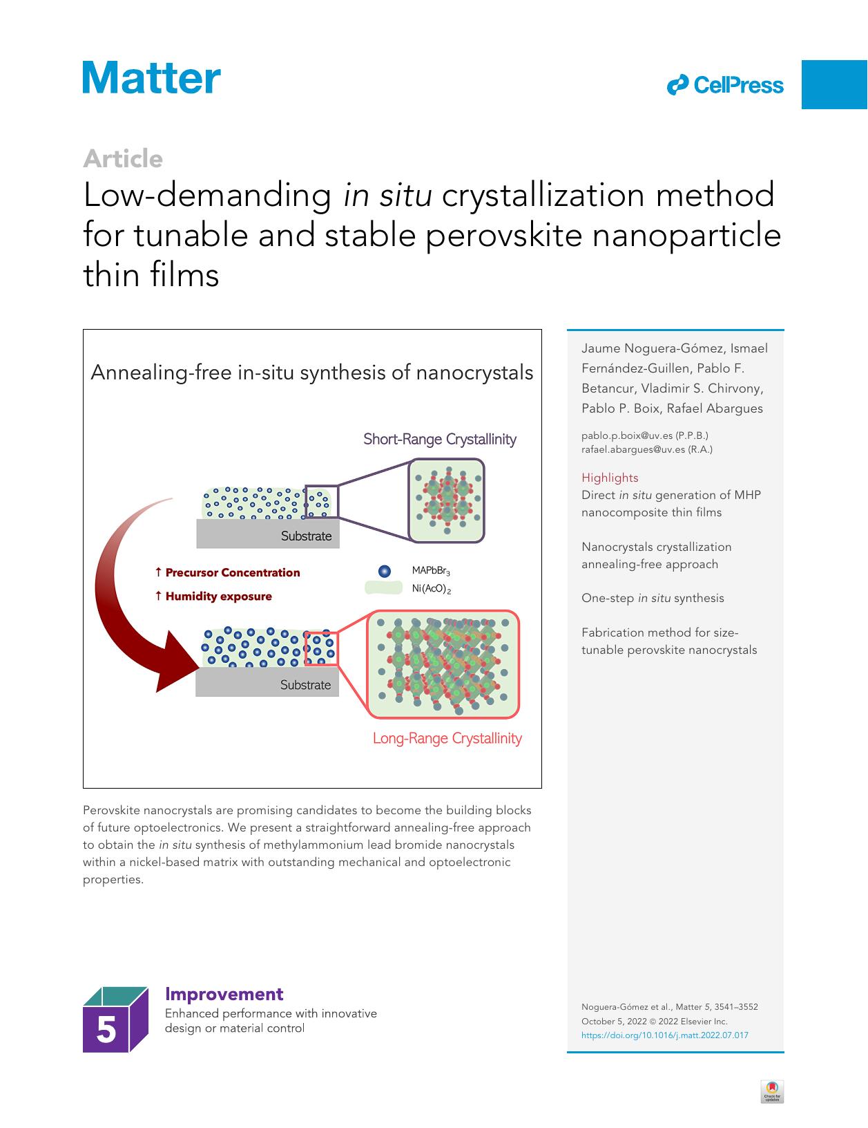 Low-demanding in situ crystallization method for tunable and stable perovskite nanoparticle thin films by unknow