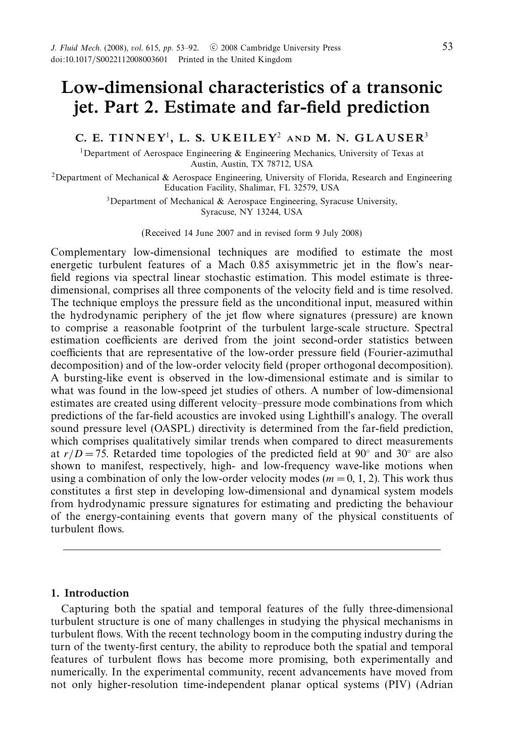 Low-dimensional characteristics of a transonic jet. Part 2. Estimate and far-field prediction by C. E. TINNEY L. S. UKEILEY M. N. GLAUSER