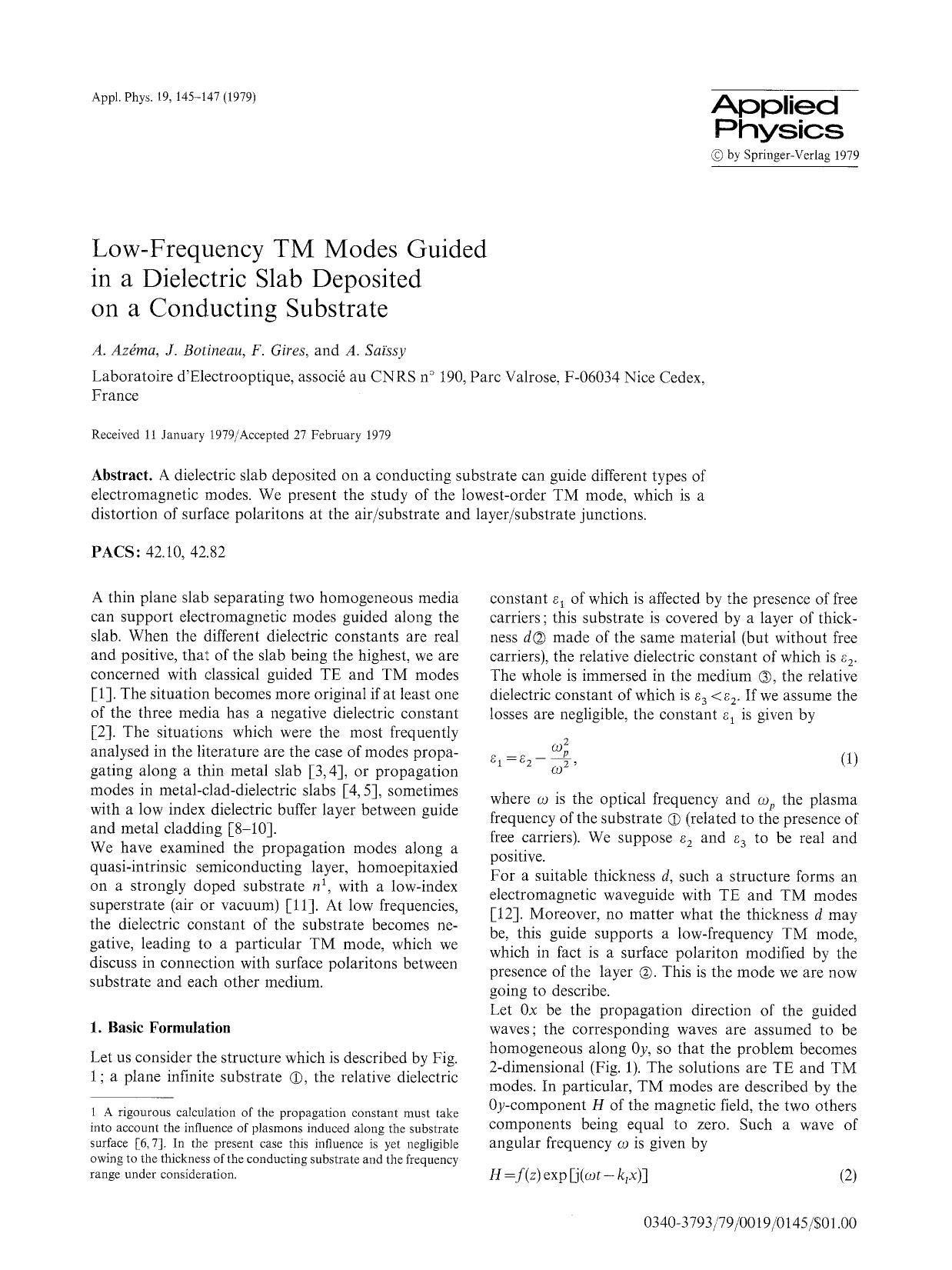 Low-frequency TM modes guided in a dielectric slab deposited on a conducting substrate by Unknown