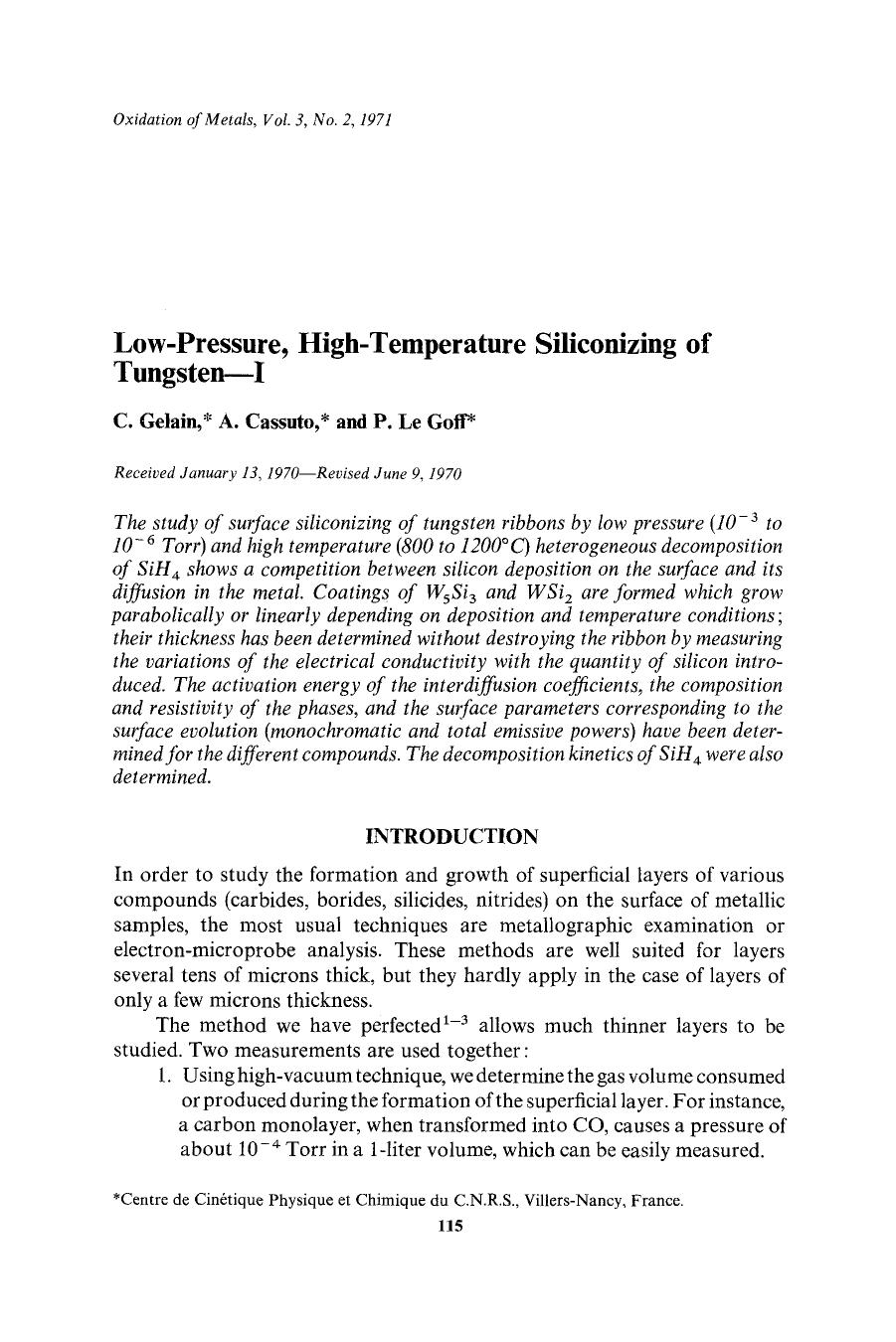 Low-pressure, high-temperature siliconizing of tungsten-I by Unknown