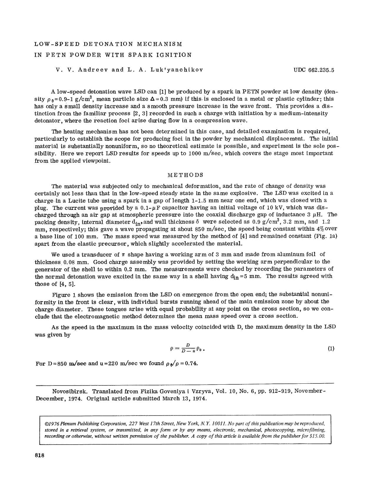 Low-speed detonation mechanism in petn powder with spark ignition by Unknown