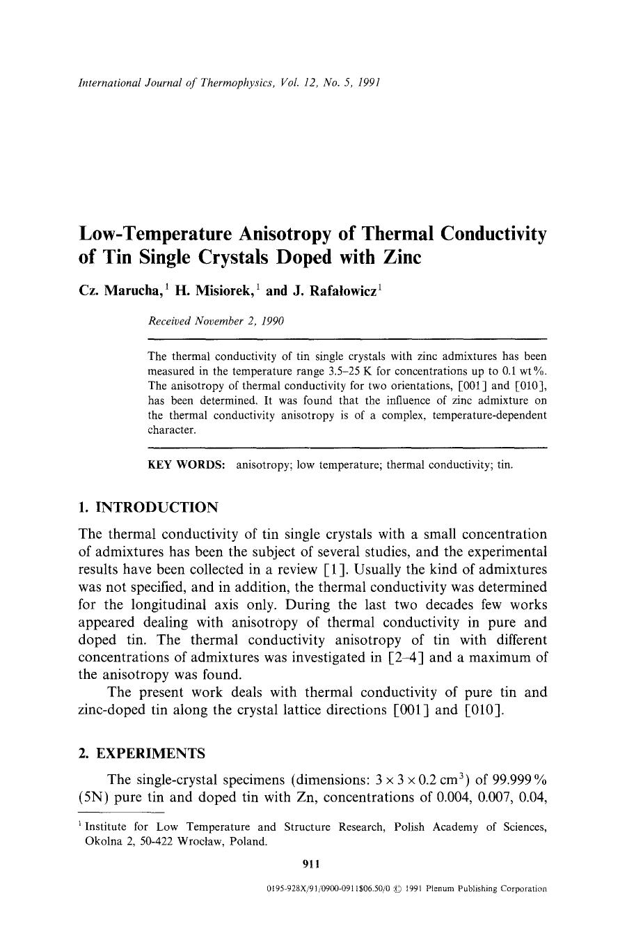 Low-temperature anisotropy of thermal conductivity of tin single crystals doped with zinc by Unknown