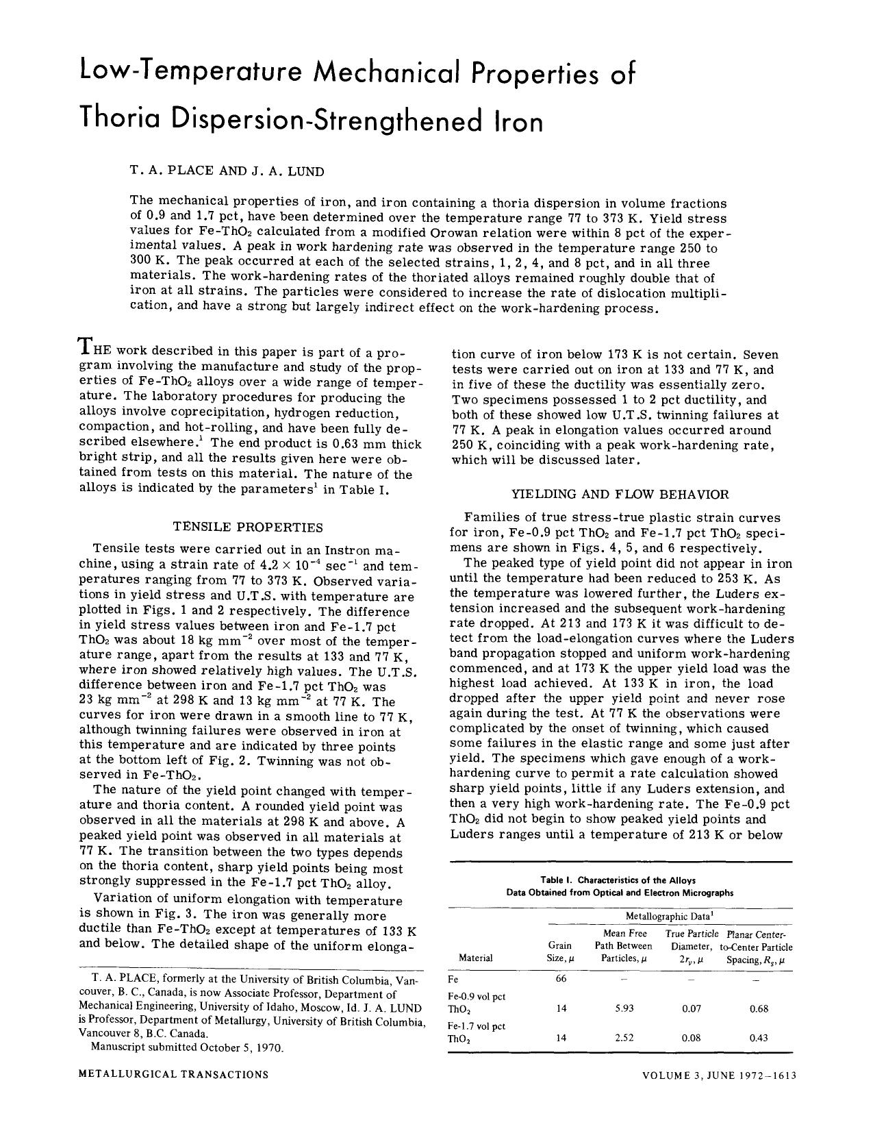 Low-temperature mechanical properties of thoria dispersion-strengthened iron by Unknown
