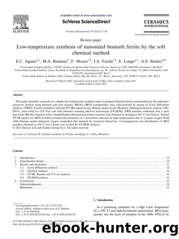Low-temperature synthesis of nanosized bismuth ferrite by the soft chemical method by E.C. Aguiar & M.A. Ramirez & F. Moura & J.A. Varela & E. Longo & A.Z. Simões