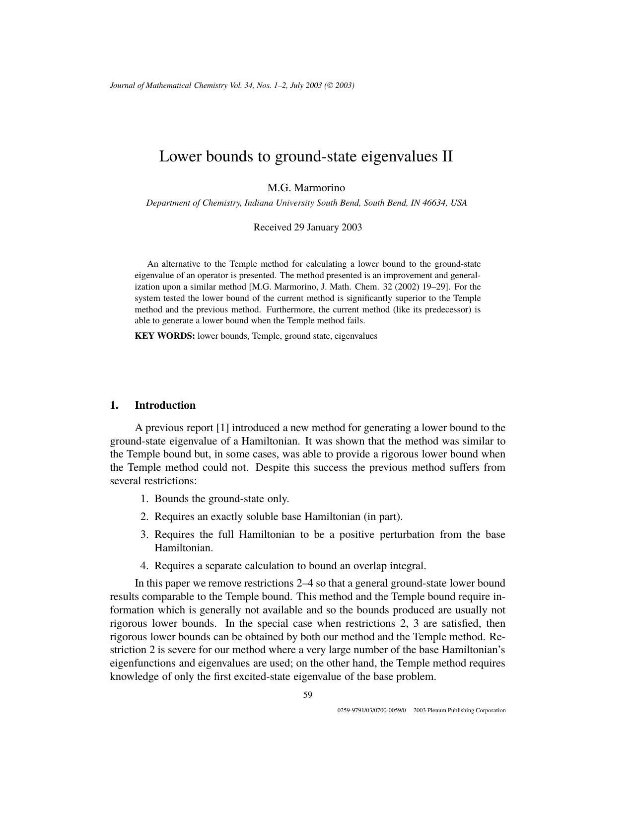 Lower Bounds to Ground-State Eigenvalues II by Unknown