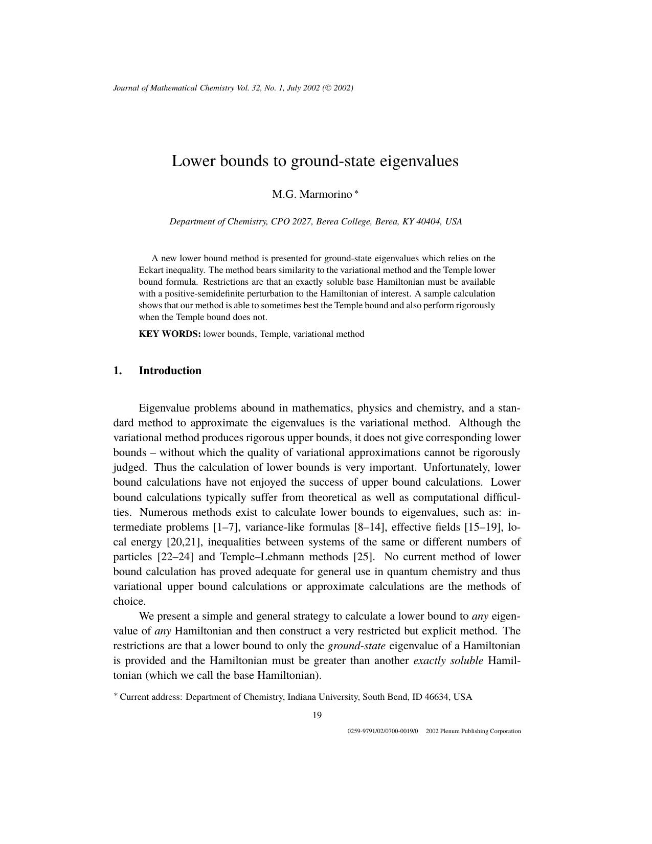 Lower Bounds to Ground-State Eigenvalues by Unknown