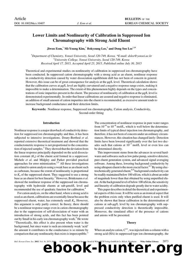 Lower Limits and Nonlinearity of Calibration in Suppressed Ion Chromatography with Strong Acid Eluent by Unknown