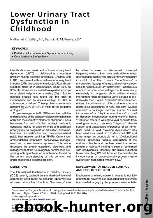 Lower Urinary Tract Dysfunction in Childhood by Nathaniel K. Ballek MD & Patrick H. McKenna MD