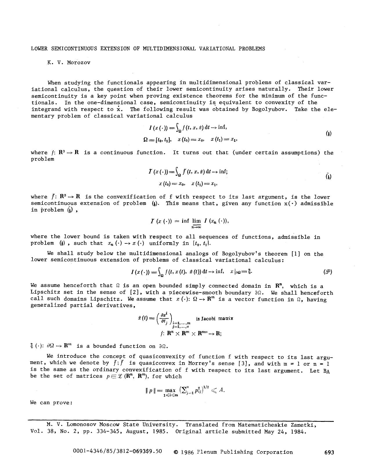 Lower semicontinuous extension of multidimensional variational problems by Unknown