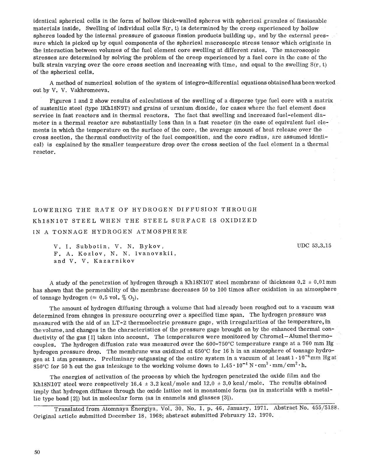 Lowering the rate of hydrogen diffusion through Kh18N10T steel when the steel surface is oxidized in a tonnage hydrogen atmosphere by Unknown