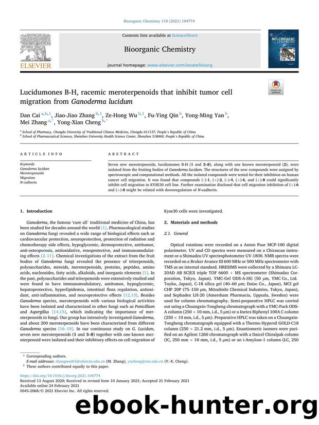 Lucidumones B-H, racemic meroterpenoids that inhibit tumor cell migration from Ganoderma lucidum by Dan Cai & Jiao-Jiao Zhang & Ze-Hong Wu & Fu-Ying Qin & Yong-Ming Yan & Mei Zhang & Yong-Xian Cheng