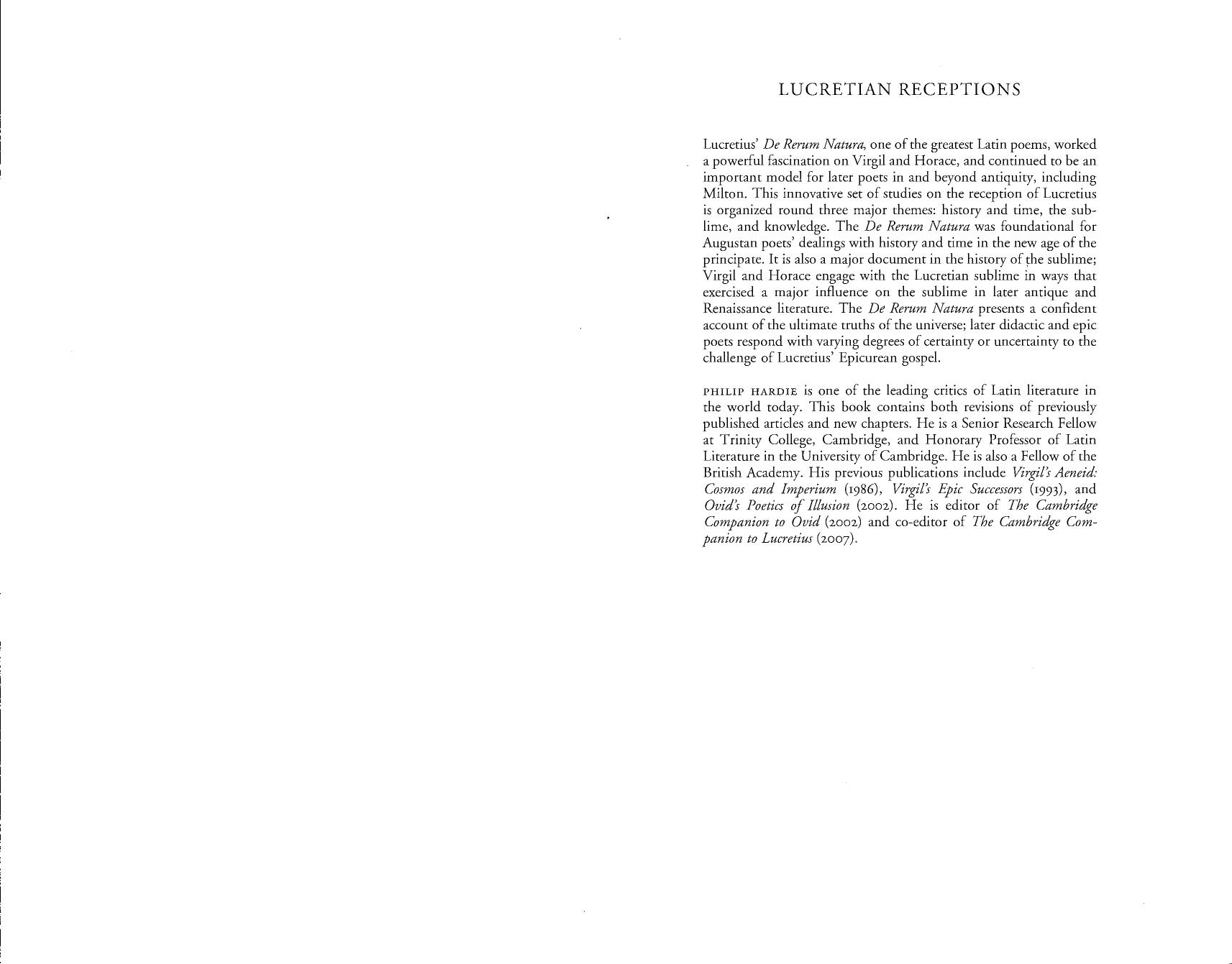 Lucretian Receptions: History, the Sublime, Knowledge by Philip Hardie