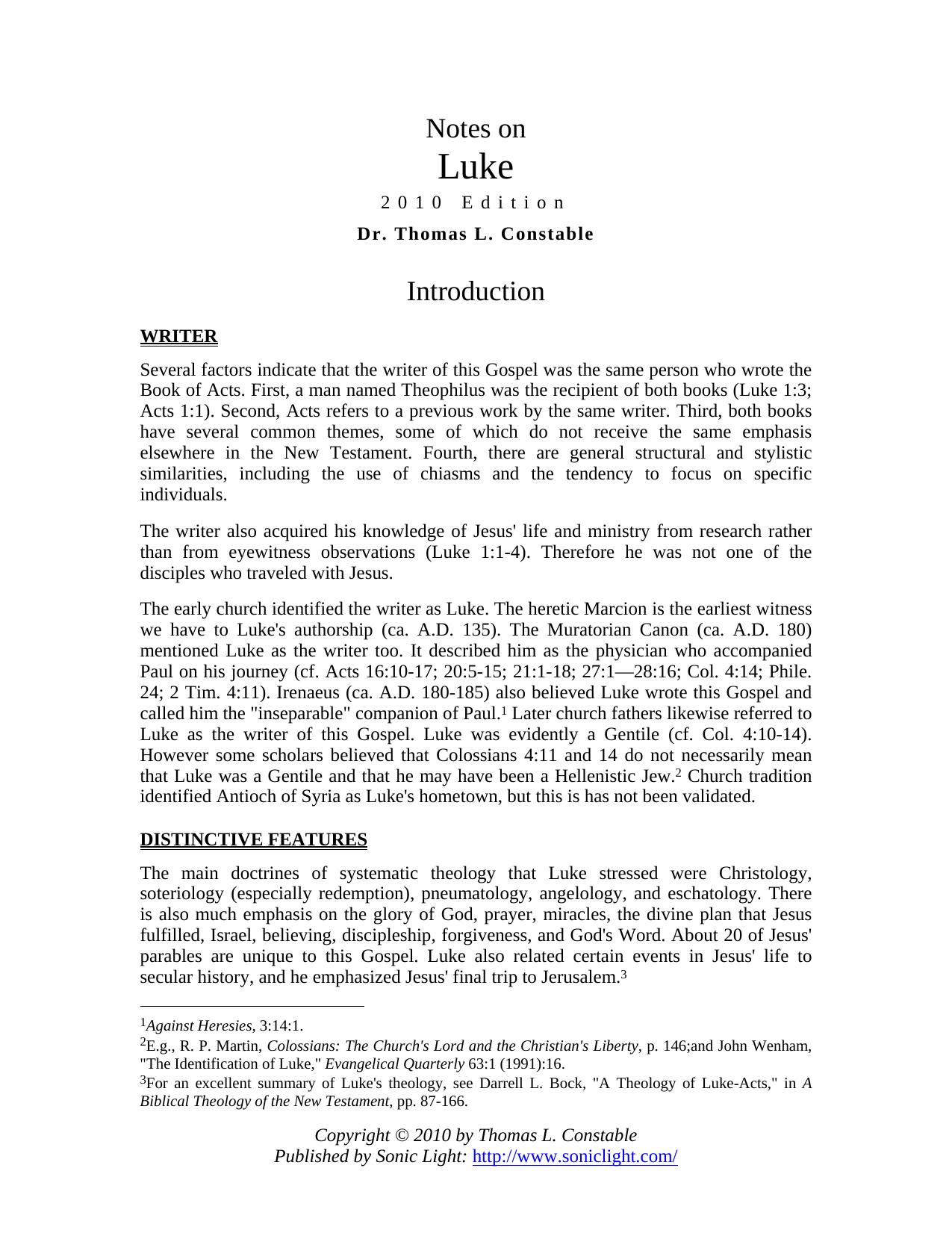 Luke by Dr. Thomas L. Constable