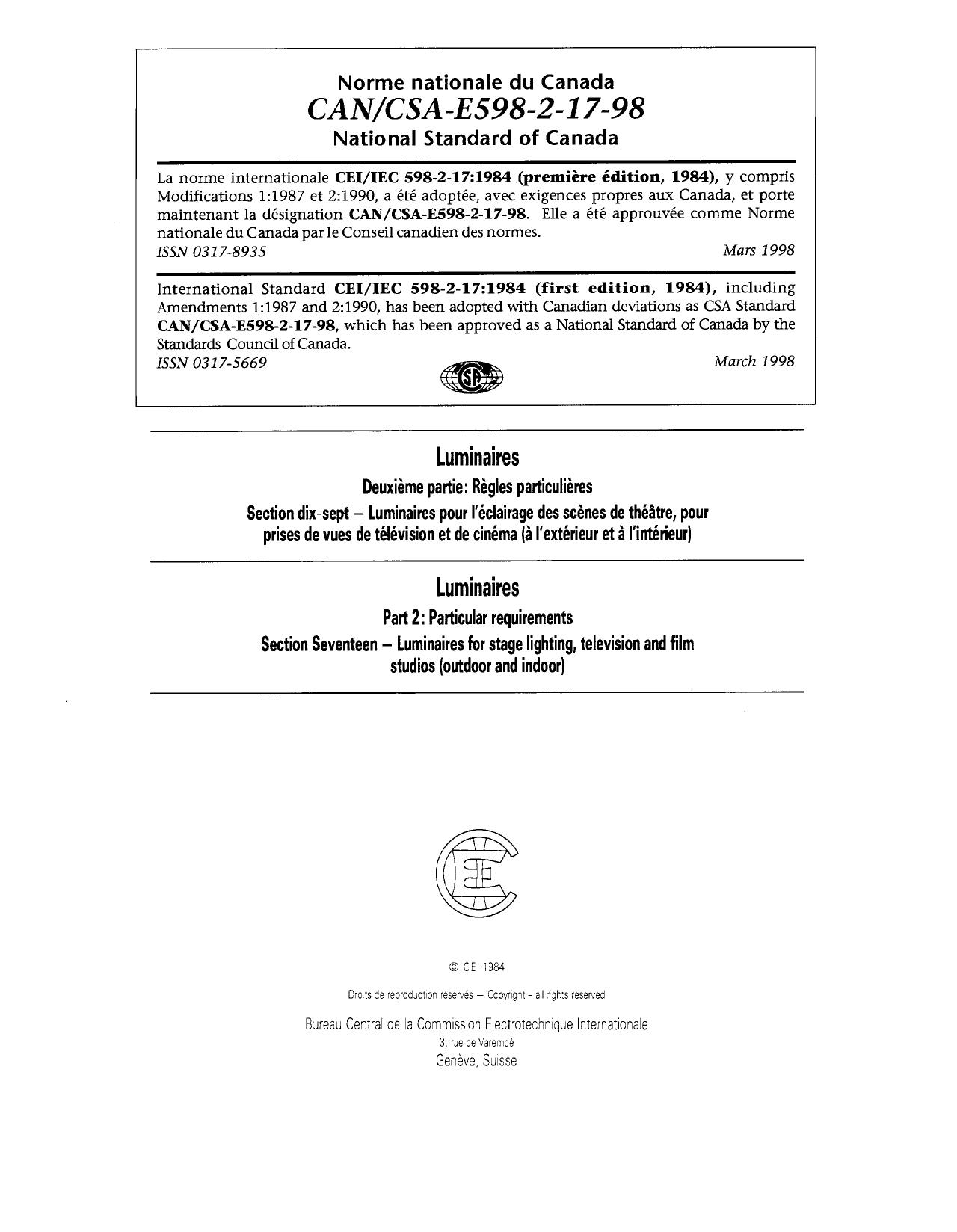 Luminaires - Part 2: Particular requirements - Section Seventeen - Luminaires for stage lighting, television and film studios (outdoor and indoor) by Unknow Author