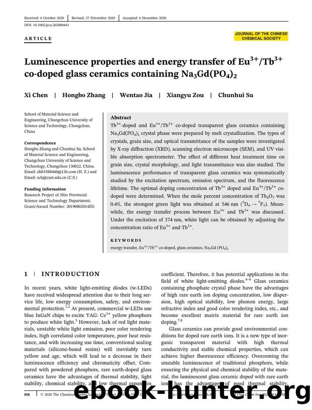 Luminescence properties and energy transfer of Eu3+Tb3+ co-doped glass ceramics containing Na3Gd(PO4)2 by Unknown