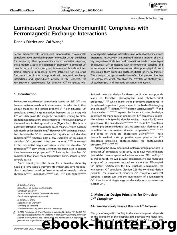 Luminescent Dinuclear Chromium(III) Complexes with Ferromagnetic Exchange Interactions by Dennis Fritzler & Cui Wang