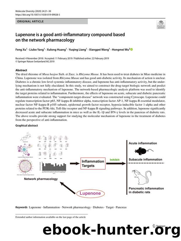 Lupenone is a good anti-inflammatory compound based on the network pharmacology by Feng Xu & Liubo Yang & Xulong Huang & Yuqing Liang & Xiangpei Wang & Hongmei Wu