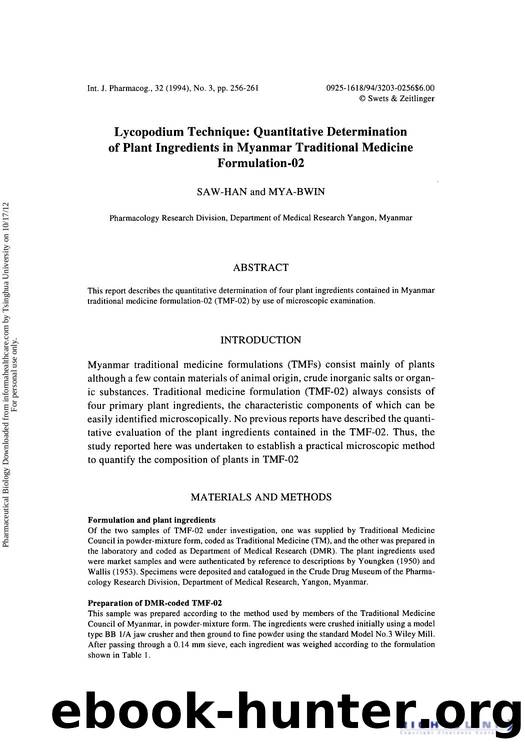 Lycopodium Technique: Quantitative Determination of Plant Ingredients in Myanmar Traditional Medicine Formulation-02 by Saw-Han & Mya-Bwin