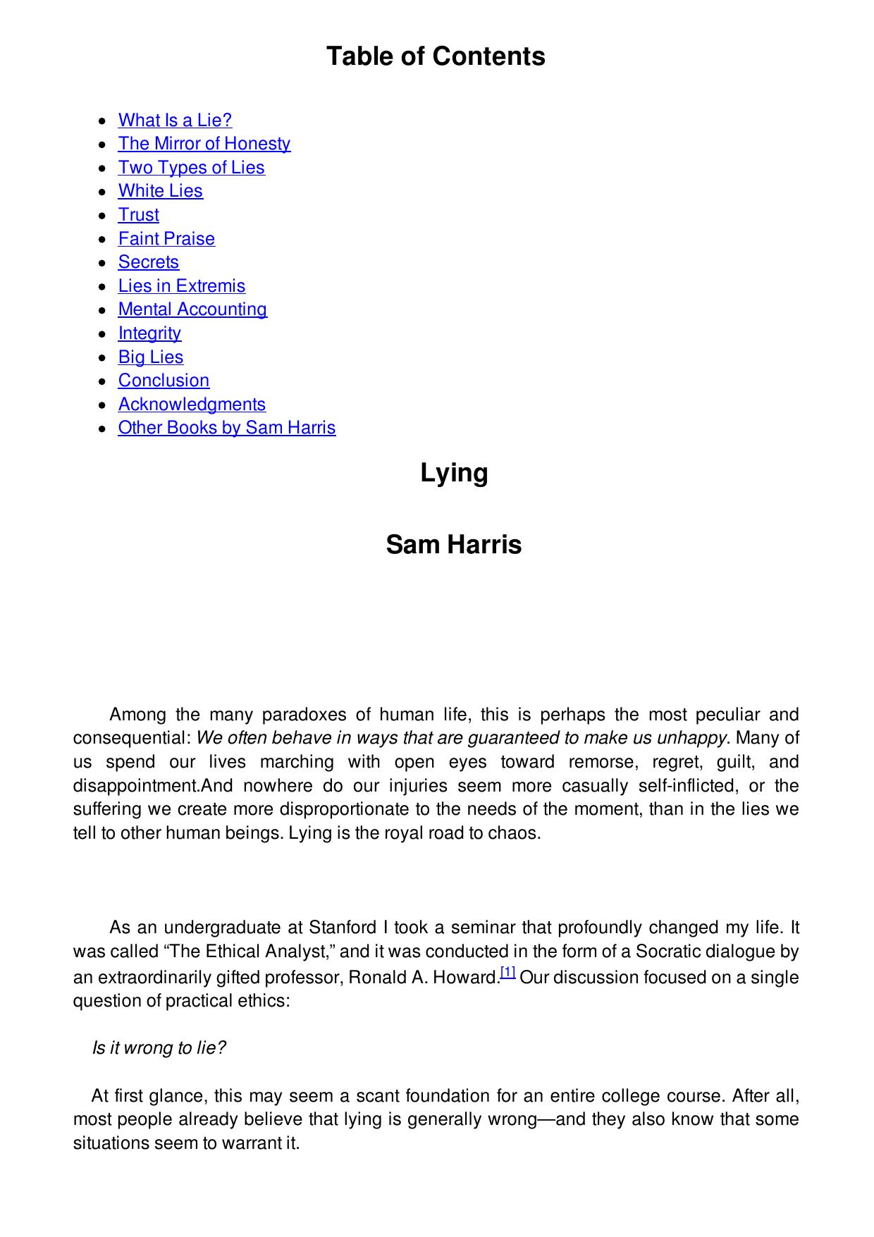 Lying by Sam Harris